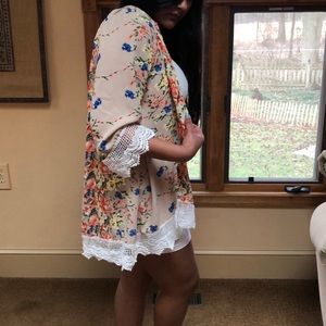 Tan Floral Flowy Cardigan
